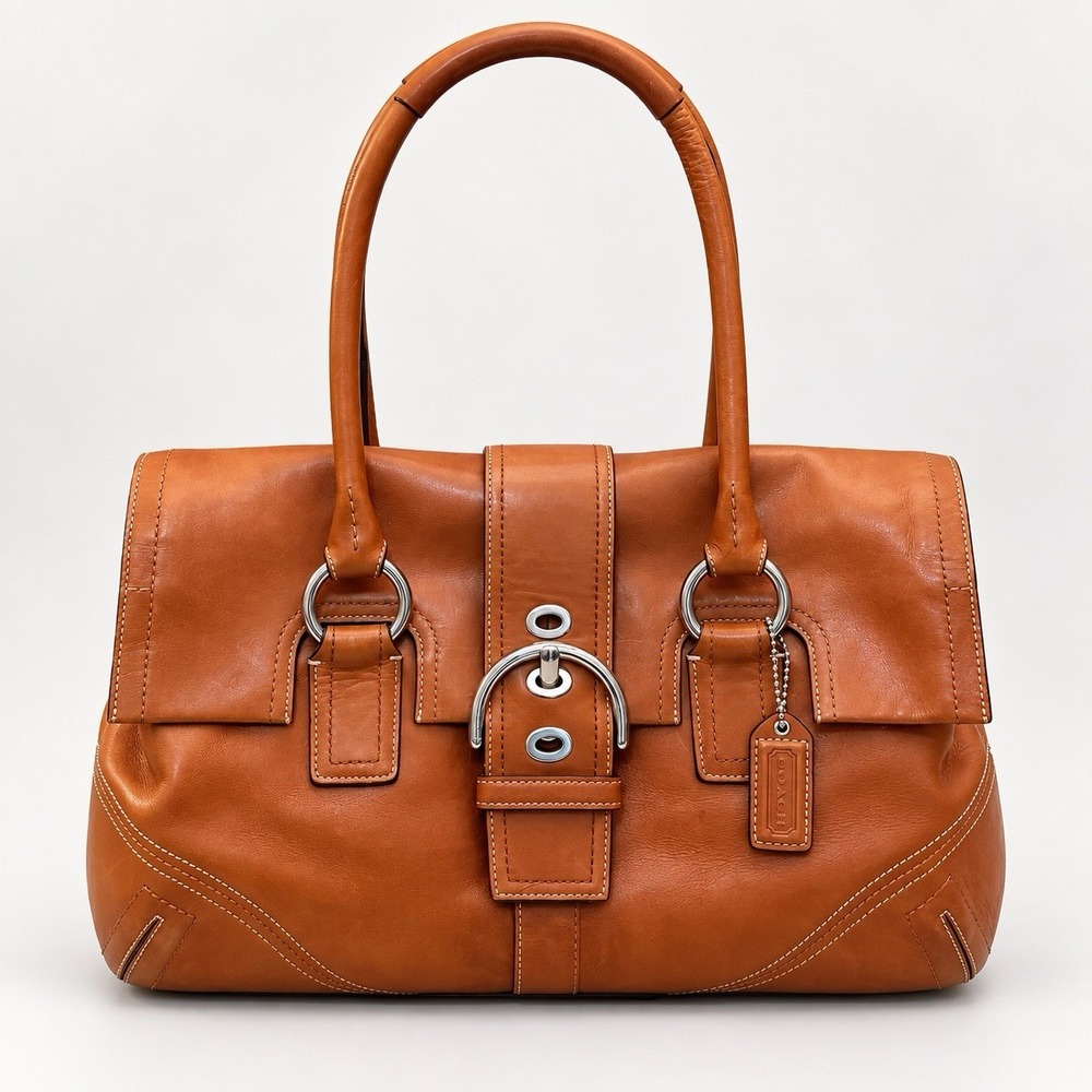 Coach Soho Hampton F08A11 British Tan Leather Y2K Buckle Satchel Shoulder Bag